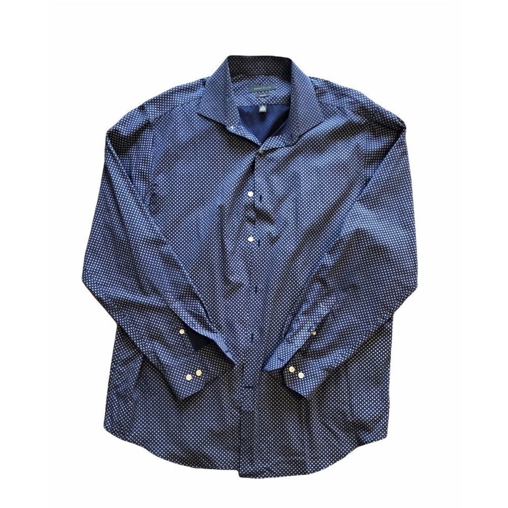 Perry Ellis Dress Shirt Mens Extra Large Size XL Blue Long Sleeve Button Down‎